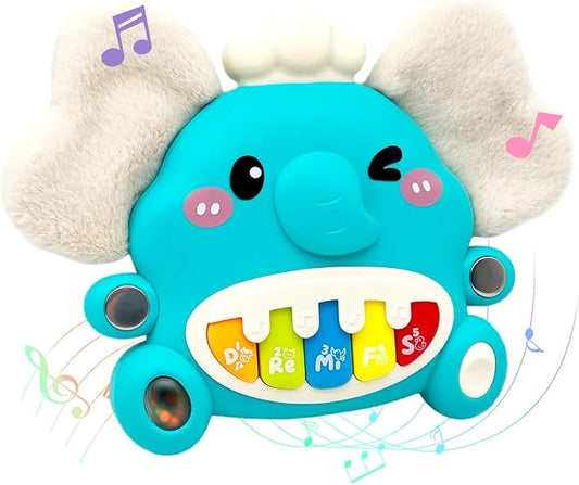 Cute Elephant Piano for Baby Musical Toys 18M+, Early Learning Light up Music Keyboard Infant Toy Perfect Christmas Birthday Gifts for Boy & Girl Age 2 3 Years Old (Blue-Elephant)