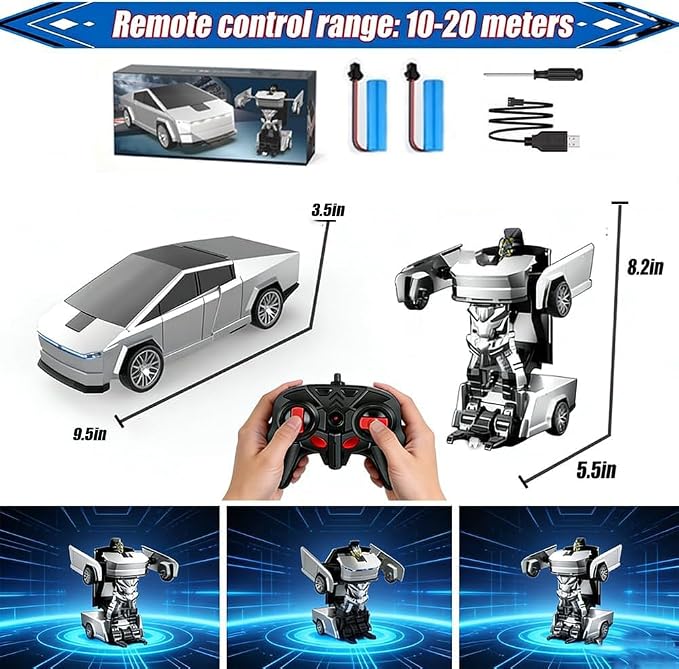Remote Control Cyberpickup Toy Transform Robot Toy for Boys Girls 2.4Ghz RC Car 2 in 1 Transforming Truck with Light Effect 1/24 Vehicle 360° Rotation Car Birthday Charistmas Gifts for Kids