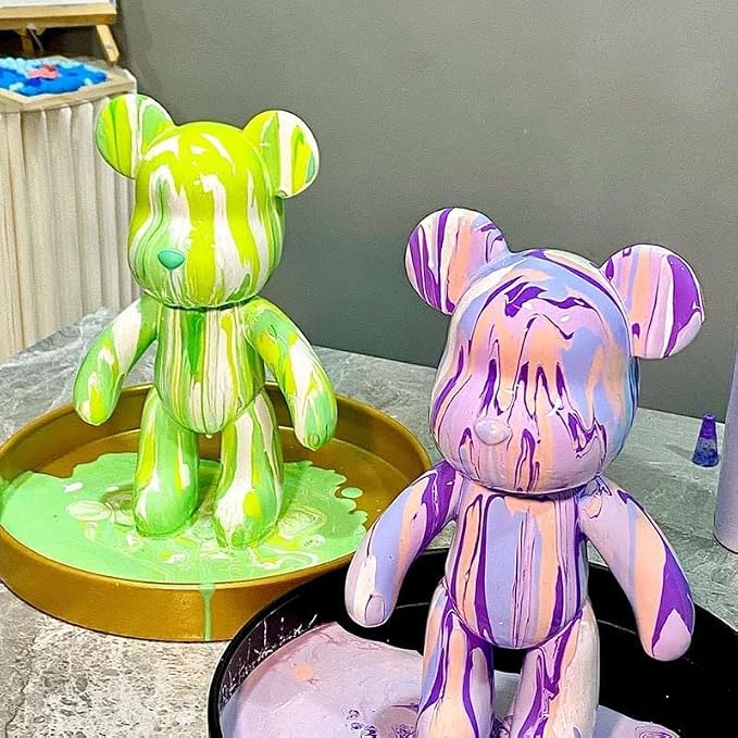 HANDA DIY Painting Fluid Bear Teddy Bear Violent Bear Gloomy Bear Painting Kit Set Creative Home Decorations Handmade Doll Figurine Toys Gift for Birthday Valentines (9.05 inch, Bear Mold)