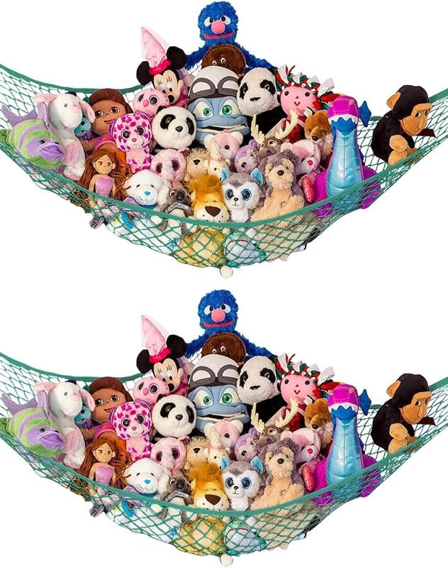 Stuffed Animal Hammock XL 2 Pack | Corner Stuffed Animal Storage & Plushie Net | Extra Large Toy Hammock for Stuffed Animals | Easy Hang, Hardware Included | Green Bedroom Decor | by Lilly's Love