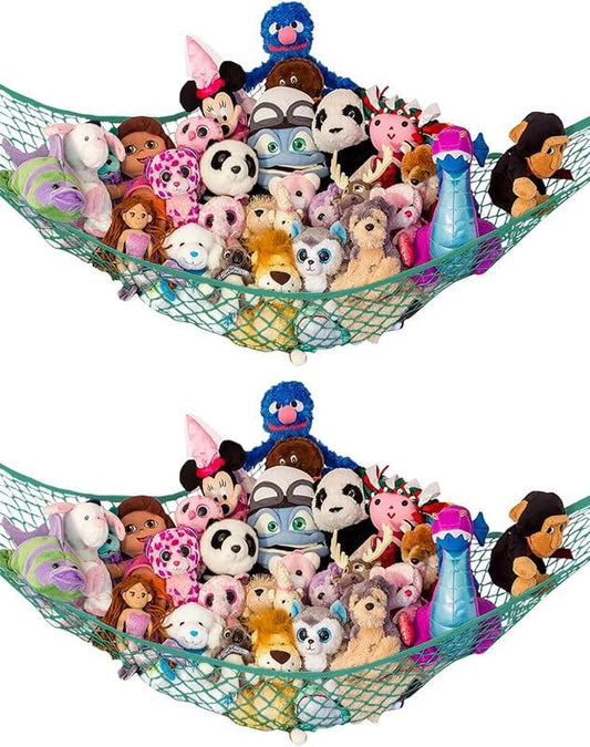Stuffed Animal Hammock XL 2 Pack | Corner Stuffed Animal Storage & Plushie Net | Extra Large Toy Hammock for Stuffed Animals | Easy Hang, Hardware Included | Green Bedroom Decor | by Lilly's Love