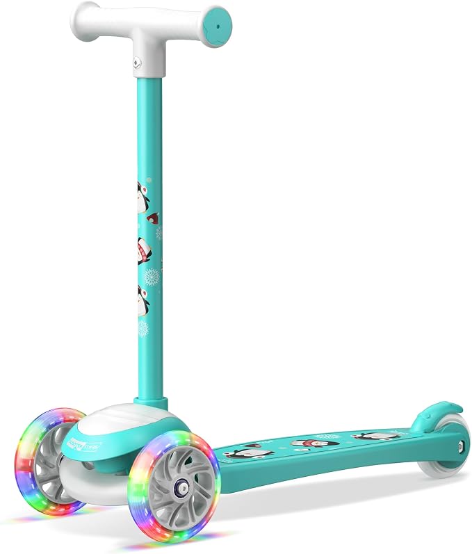 3 Wheel Scooter for Kids, Smooth Light Up LED Front Wheels, Wide Anti Slip Deck, Rear Foot Brake, Easy Lean to Steer Maneuvering, Indoor & Outdoor Ride On Toys for Ages 2 Up,