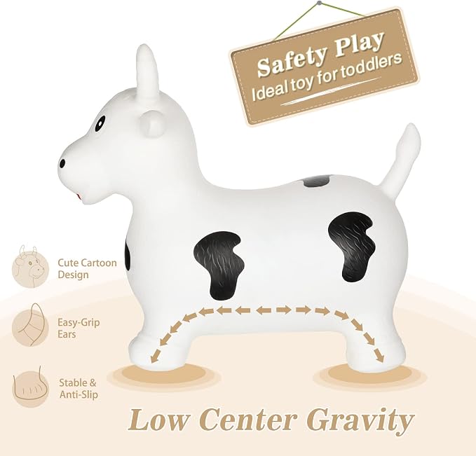 INPANY Inflatable Cow Farm Animal Hopper Toys for 1 2 Year Old Boy Gifts, Ride on Toddler Hopping Bull Toys, Outdoor Bouncy Jumping Horse for Kids/Children/Girls Birthday (Pump Included)