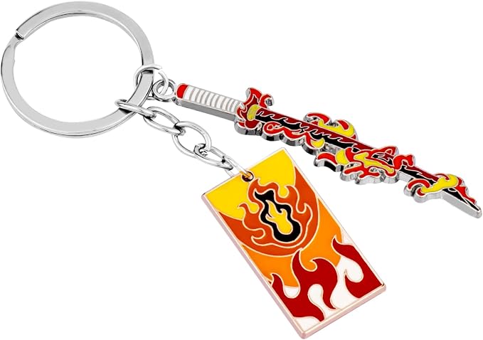Demon Slayer Keychain, Anime Keychain with Sword & Charm Plate, Demon Slayer Merch & Gifts