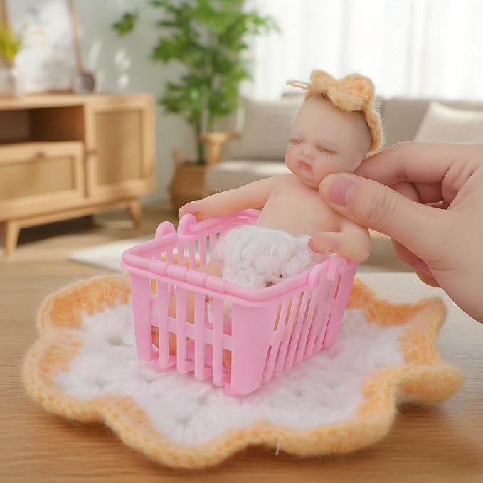 4inch Mini Platinum Silicone Reborn Baby Doll, Tiny Silicone Baby Dolls，Realistic Newborn Baby Dolls Full Body Stress Relief, Decoration, Gifts, Collectible