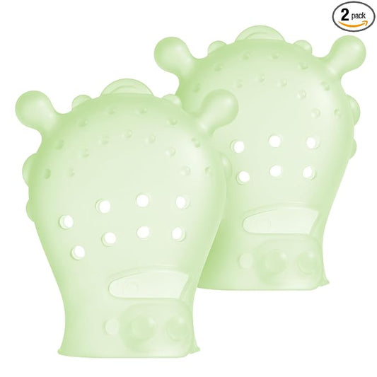 Olababy Clear Sense Silicone Mouthing Mitten (2PK) – Perfect for mouthing and Teething Babies, Adjustable Strap, BPA and Plastic-Free, 0-6 Months, Baby Essentials & Shower Gift (Kiwi)