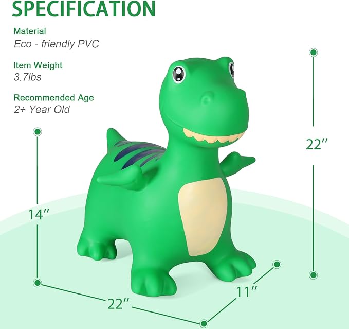 INPANY Bouncy Horse, Dinosaur Hopper Toys for Boys, Gifts Toy for Kid | Eco-Friendly PVC, Low Center Gravity, Cute Cartoon Design, Load 100 Lbs, Learn & Exercise & Active Fun, Gifts for 1-3 Kids