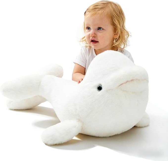 Tezituor Giant Beluga Whale Stuffed Animal, Stuffed White Whale Plush Toy, 31Inch Soft Cuddly Huggable Whale Plush Pillow,Ocean Animal Gift for Kids Boys Girls Easter Valentines Birthday Christmas