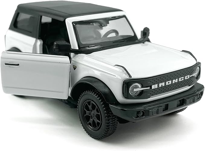 2-Door Bronco Badlands Model Car 1/36 Scale Diecast Toy Cars Metal Alloy Children’s Vehicles, Pull Back Doors Open, Black Rim, Mens Collection, Kids Toys for Boys Gifts, Cake Topper Home Décor, White