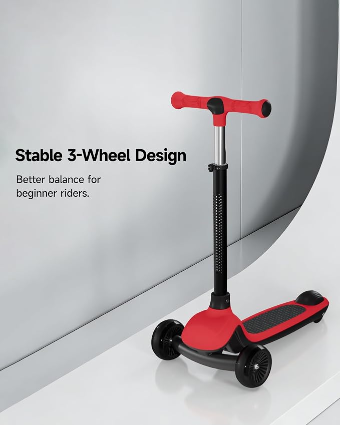 3 Wheel Kick Scooter for Kids, Adjustable Height Foldable Toddler Scooter, Stable Lean-to-Steer Wide Standing Board Scooters