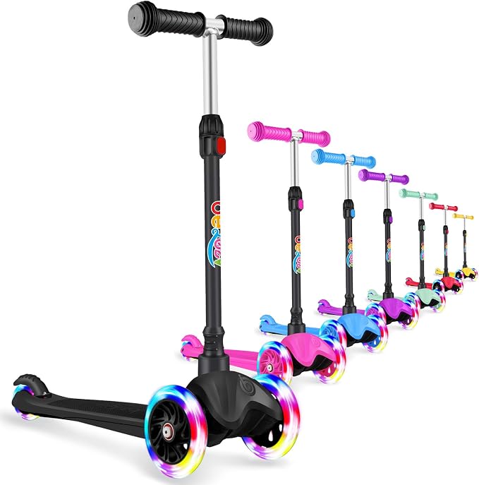 BELEEV A1 Scooter for Kids Ages 2-6, 3 Wheel Kick Scooter for Toddlers Girls Boys, Light up Wheels, Adjustable Height, Lean to Steer, Non-Slip Deck, Lightweight Push Scooter for Children