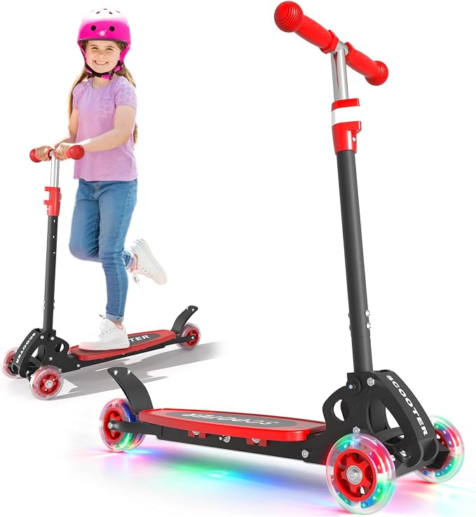 Scooter for Kids Ages 3-5, LED Light Up 3 Wheel Toddler Scooter with 4 Adjustable Heights, Lean-to-Steer Wheels, Safe Metal Brake, Foldable Kick Scooter for Boys Girls, Support 120 lbs, Birthday Gift