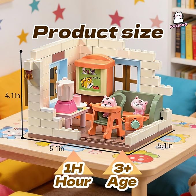Koko's Cat Town DIY Miniature House Kit, Tiny White House Series Living Room Building Kit, Purrfect Dollhouse with 255PCS, Cat Toys Gift for Girls Boys Teens Kids Ages 3+