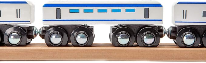 maxim enterprise, inc. Express Train Set, Bullet Train for Wooden Train Track, Train Set of 2 Engines & 1 Passenger Car, Compatible with Thomas and Friends, Brio & Other Major Brand Wooden Railways