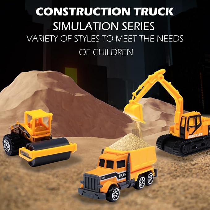 Oriate Construction 6PCS/Set diecast car, Including bulldozers, Forklift, Excavator & Other Educational Indoor & Outdoor Toy Cars, mini car Models for Boys and Girls 3 Years Old Birthday Easter Gifts