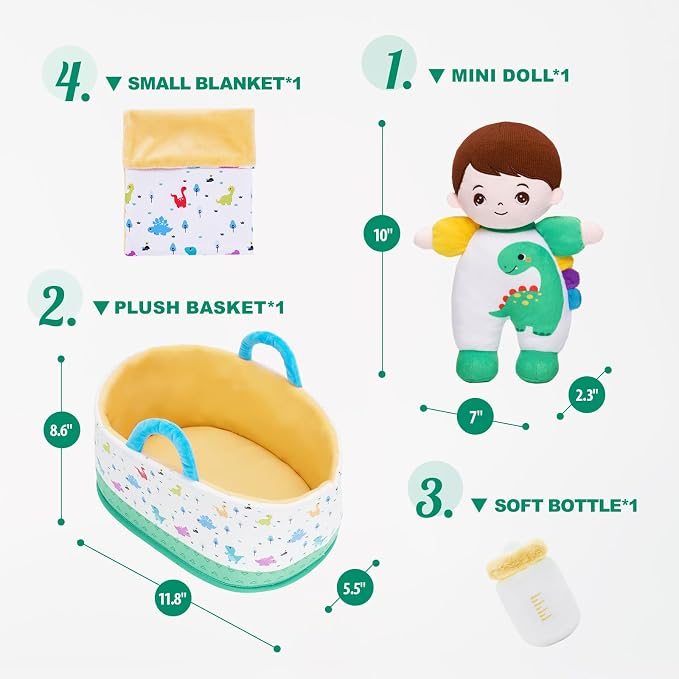OUOZZZ 10" Soft Baby Boy Doll Set, Baby Doll Accessories Pretend Playset for Social Emotional Learning, 2 Year Olds Boy Birthday Gift