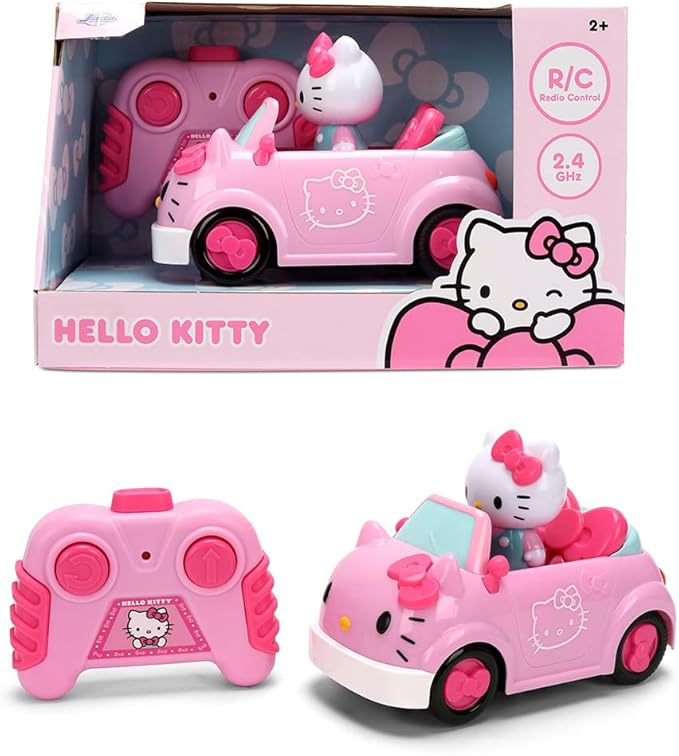 Jada Hello Kitty RC Car 1:32 Scale Vehicle – Simple Function Remote Control Pink Convertible with Non-Removable Figure Toys