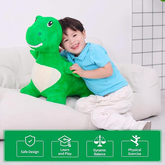 INPANY Bouncy Dinosaur Hopper Toys for 2 Year Old Boy, Toddler Plush Bouncing Animals, Kids Inflatable Hopping Horse, Ride on Rubber Bouncer, Indoor Outdoor Cool Birthday Gifts for 3 4 Yr Girl