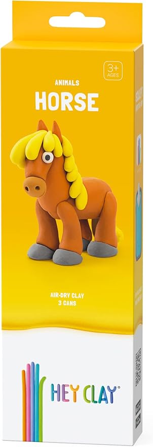 Hey Clay Animals - Claymate Horse - Colorful Modeling Air Dry Clay for Kids - Air Dry Clay Kit 3 Cans with Fun Interactive App