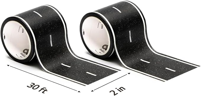 PlayTape Road Tape for Toy Cars - Sticks to Flat Surfaces, No Residue; 2-Pack of 30 ft. x 2 in. Asphalt Road