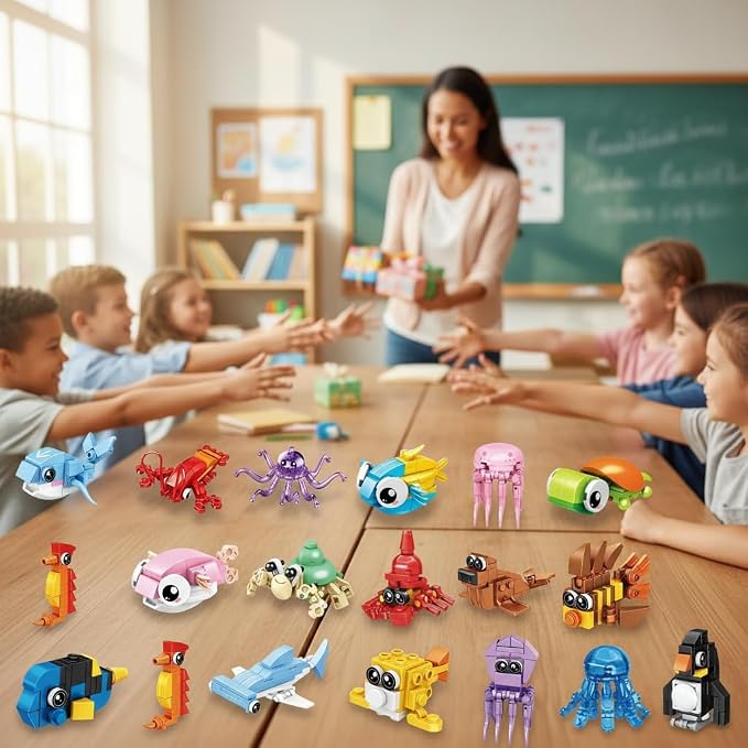 BRICHBROW 24 Pack Animal Building Blocks - Educational STEM Party Favors for Kids Ages 6-12, Mini Construction Sets for Birthday Parties, Classroom Prizes, Goodie Bags & Creative Play