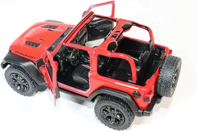KiNSMART - Jeep Wrangler Rubicon Off Road 4x4 5 inch 1:34 Scale Die Cast Model Replica Toy Car (Red Opentop)