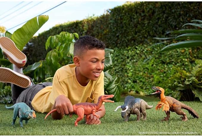 Mattel Jurassic World Rebirth Wild Roar Maiasaura Dinosaur Toy with Tail-Controlled Chomp Multi-Direction Attack & Sound, Posable & Digital Play