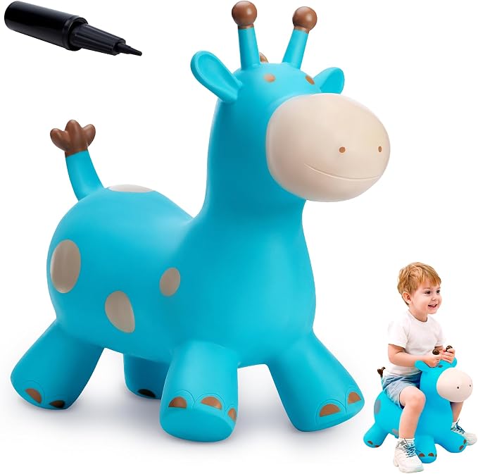 Giraffe Bouncy Animal Hopper for Toddlers, Inflatable Bouncing Hopper Toys, Outdoor Indoor Ride on Horse Bouncer Hopping Toys, Birthday Gifts for Boys Girls 18 Months 2 3 4 5 6 Years Old