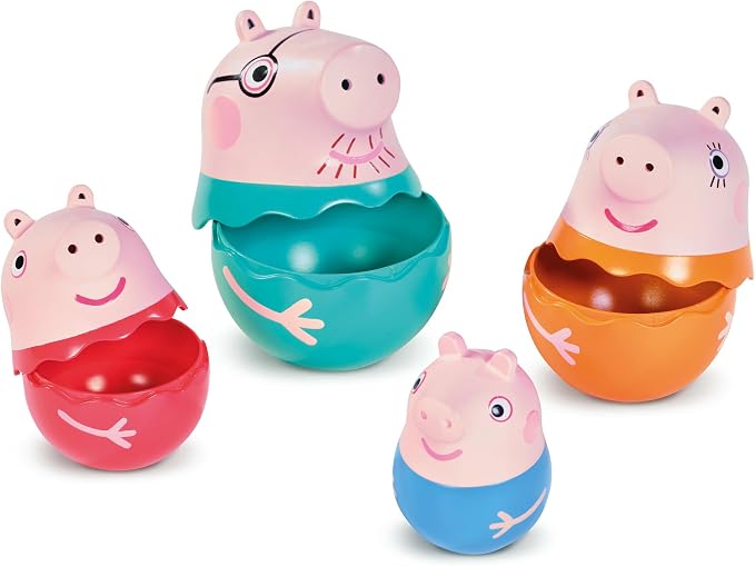 TOMY Toomies Peppa Pig - Peppa’s Nesting Family - Includes Peppa Pig, Mummy Pig, Daddy Pig and George - Nesting, Sorting & Pouring Toy - Ages 18 Months and Up