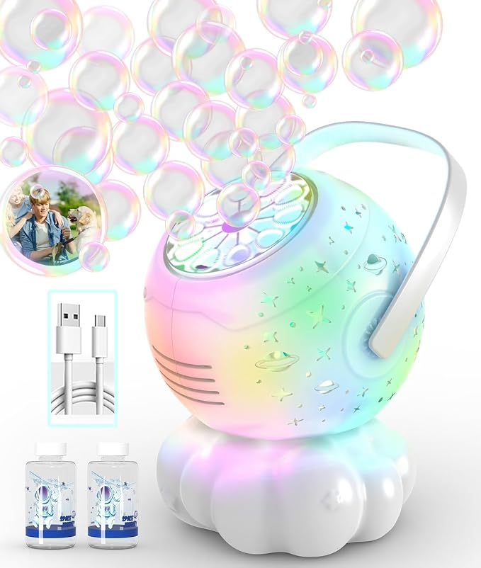 Upgraded Bubble Machine, Integrated USB-C Rechargeable, 9Colors RGB Light, 20.3oz Big Tank, 35000+ Bubbles - Bubble Maker for Kids Toddlers 1-3, Birthday, Parties - Outdoor Toys Gift for Boy Girl