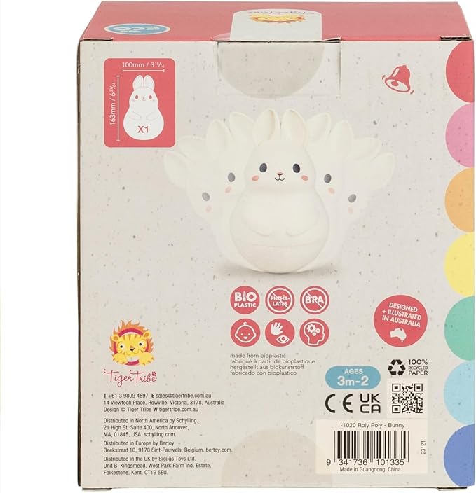 Tiger Tribe: Roly Poly - Bunny - Soft Silicone, ECO Bio-Plastic, Twinkling Sound, Soothing Sensory Toy, Infant & Baby Ages 3+ mo.