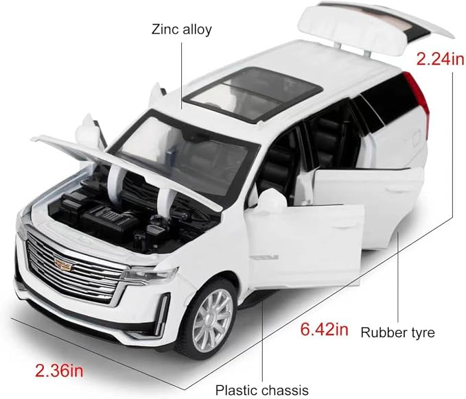 WAKAKAC Escalade SUV Model Cars, 1:32 Toy Cars Pull Back Die-cast Vehicles, Collectible Cars with Sounds＆Lights for Kids Boys Girls and Adults (White)