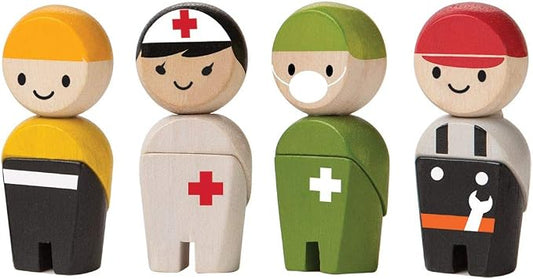 PlanToys® Rescue Crew Wooden Montessori Imaginative and Creative Play Set | Language Development, Social Interaction and Early Coordination Activity | Eco Friendly Community Helper Figurine Set