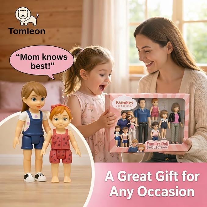 Family Dollhouse People - Bendable Doll House People Figures - 5 Poseable Action Figures Incl. Mom, Dad, Sister, Brother, & Toddler - Small Dolls for Doll-house Designed to Fit Standard Dollhouses