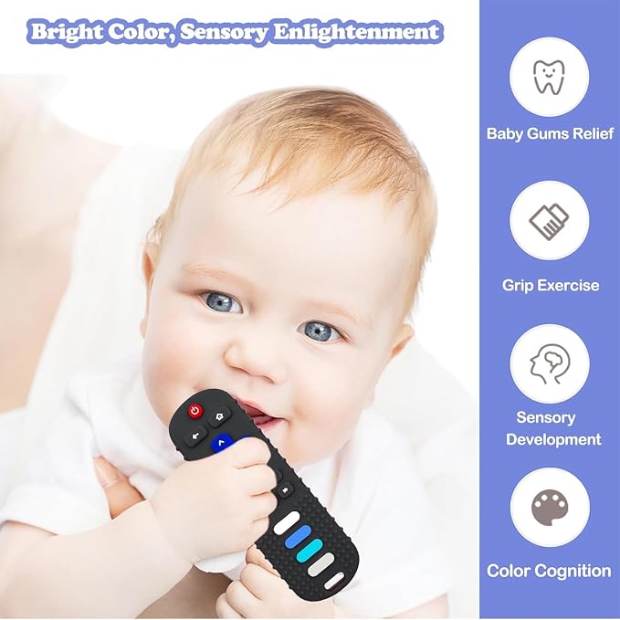 ROBBEAR 1 Pack Baby Teething Toys, Food Grade Silicone Remote Control Teether for Babies 3 6 12 18 Months, TV Remote Shaped Chewing Toys for Boys and Girls, Freezer BPA Free