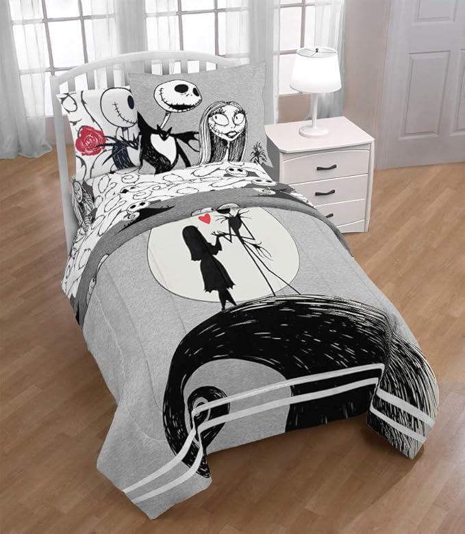 Jay Franco Disney Nightmare Before Christmas Moonlight 5 Piece Twin Bed Set - Includes Reversible Comforter & Sheet Set - Features Jack Skellington and Sally - Super Soft Microfiber