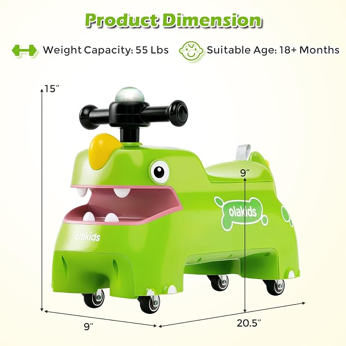 OLAKIDS Ride on Push Car, Kids Foot-to-Floor Sliding Car with Universal Wheels, Light, Sound, Under-Seat Storage, Ride on Toy for Toddlers Boys Girls Aged 3+ Years (Green)