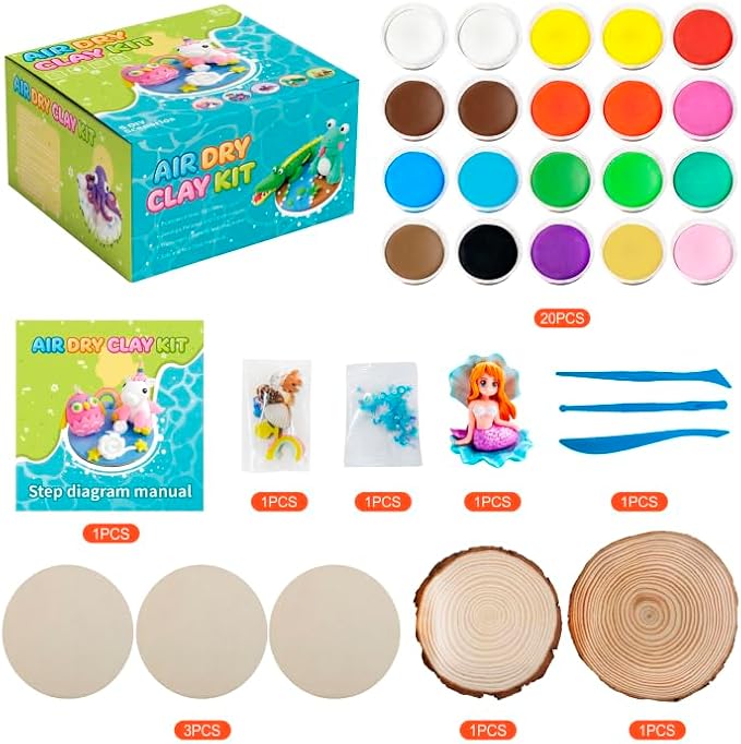 Air Dry Clay Kits for Kids,Animal & Ocean Theme,Modeling Clay for Kids, DIY Model Magic Clay with Sculpting Tools and Tutorials,20 Boxes Molding Clay,Ultra Light,Soft & Non-Sticky,Arts and Crafts Gift