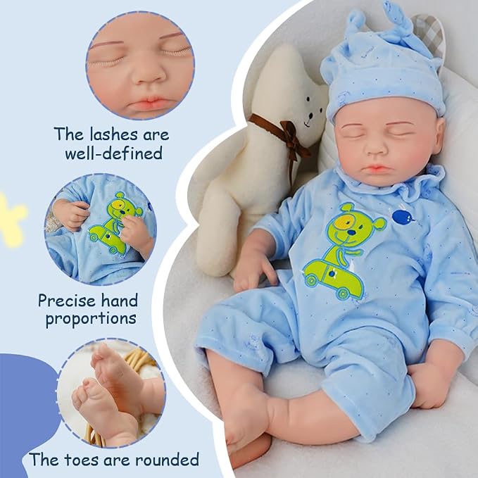 Boy 18.5 Inch, Silicone Reborn Baby Dolls, Realistic Baby Doll, Reborn Baby Dolls Silicone Full Body, Not Vinyl, Posable Newborn