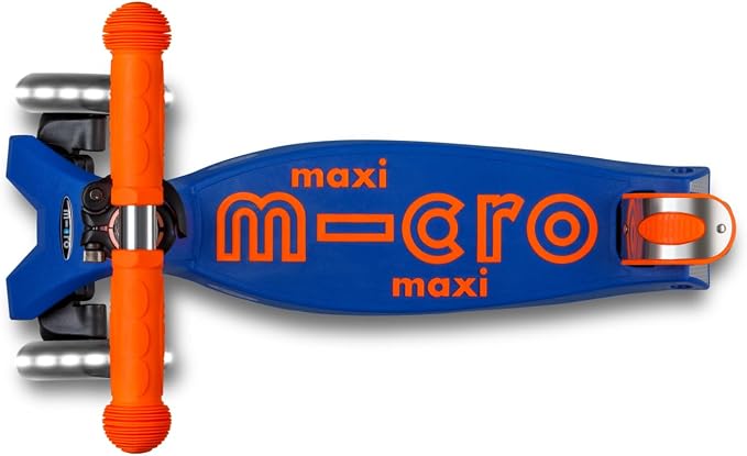 Micro Kickboard | Maxi Foldable LED Kids Scooter for Ages 5-12 | Children up to 110 lbs | 3 Wheel Lean-to-Steer Design | Adjustable T Bar | Smooth Ride, Motion Activated PU LED Wheels | Swiss Design