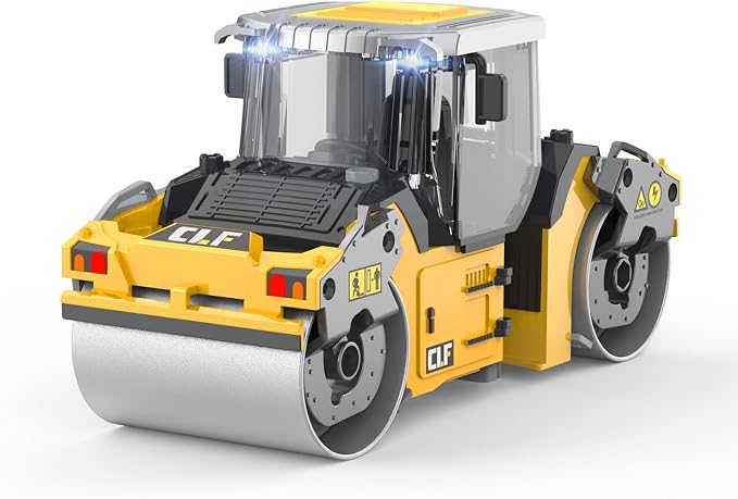 1:50 Die-Cast Double Steam Roller Toy,Heavy steam Roller, with Vibrating Lights Sounds, Sliding Ability, Left/Right Turning, for Kids 3-9
