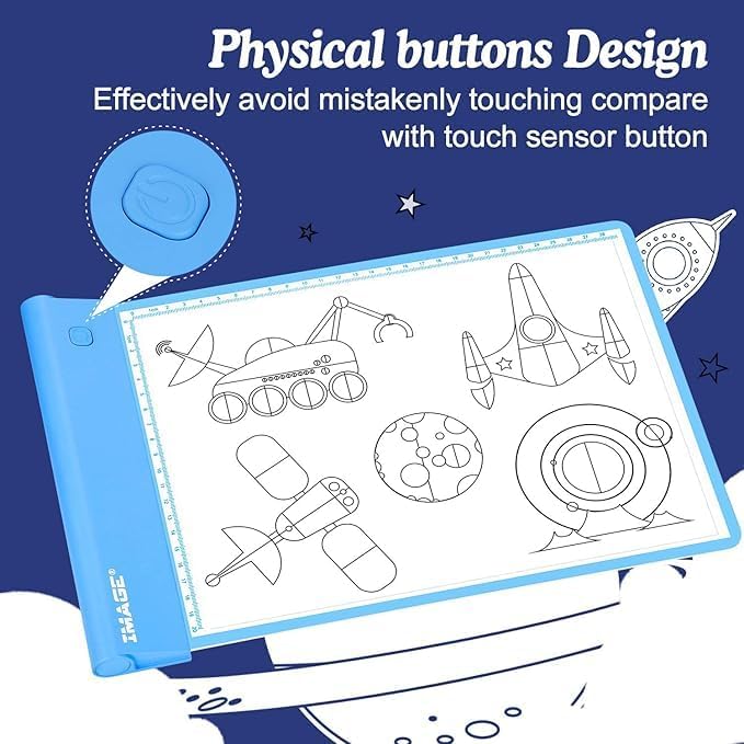 IMAGE Light Up Tracing Pad for Kids Drawing Tablet Board Children Portable Art Christmas Gift for Boys Girls Ages 6+ (Includes 10 Traceable Sheets and Two Clips), Durable & Fun Creative Toy(Blue)