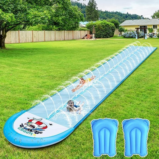 30ft Slip Splash and Slide, Heavy Duty Lawn Water Slide, Extra Long Slip Water Slides with 2 Bodyboards for Kids Adults Summer Toy with Sprinkler, Sports Outdoor Garden Backyard