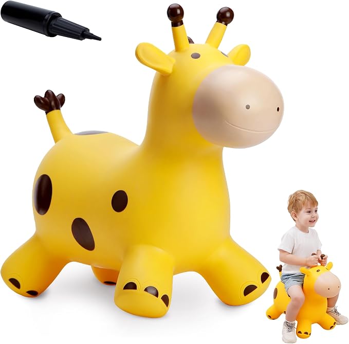 Giraffe Bouncy Animal Hopper for Toddlers, Inflatable Bouncing Hopper Toys, Outdoor Indoor Ride on Horse Bouncer Hopping Toys, Birthday Gifts for Boys Girls 18 Months 2 3 4 5 6 Years Old
