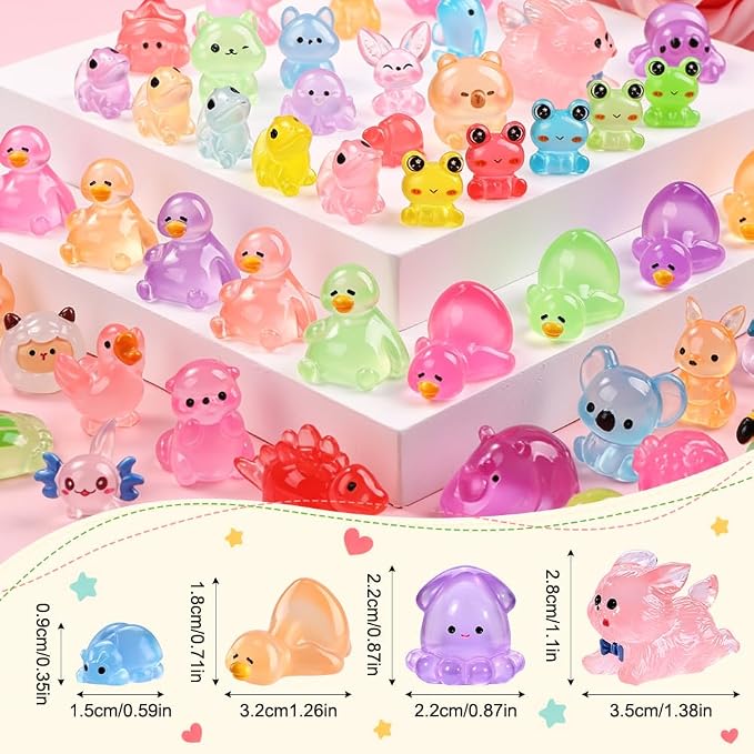 DIYDEC 85PCS Luminous Mini Resin Animals, Tiny Miniatures Figures Glow in The Dark Little Toys to Hide Small Duck Figurines for Party Favors Bag Fillers Garden Dollhouse Decor