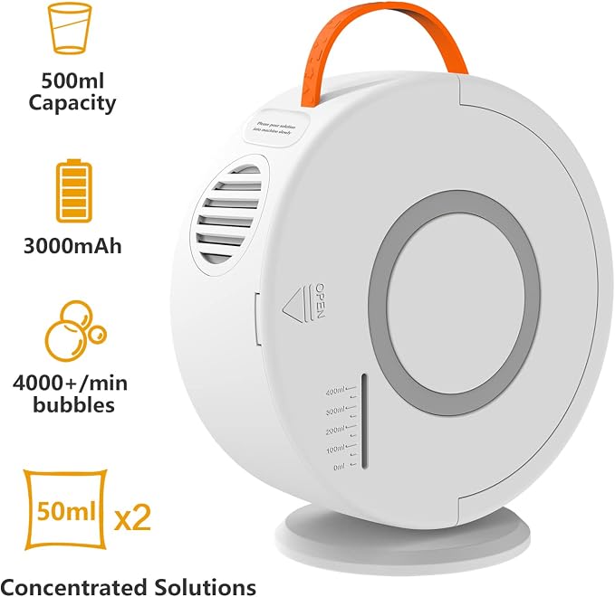 Bubble Machine Automatic Bubble Blower for Kids Toddlers Bubble Maker Electric Bubble Machine Auto Rotating 90°/360° Outdoor Toy (White)