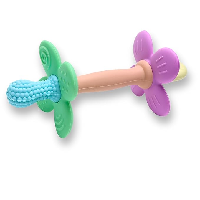 Silicone Teether Tube Stick for Babies – Textured Teething Toy with Grip Handle, Reaches Front Gums & Back Molars, BPA-Free, Easy to Hold - Pastel (Blue, Peach, Purple)