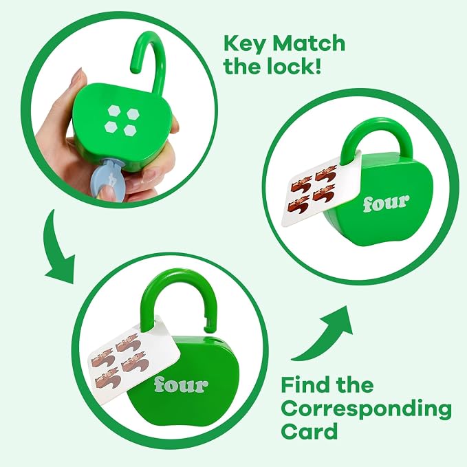 Montessori Lock and Key Toddler Toys, Cause and Effect Sensory Learning Toys for 1 2 3 Year Old, Number Counting & Matching Game, Fine Motor Skills Preschool Travel Activities