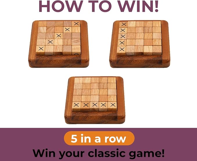 BSIRI Pushing Me Wooden Tic Tac Toe Game- Tabletop Board Games for Farmhouse Decor, Coffee Table Decor, Unique Gifts Fun Gifts for Adults. Perfect for Game Night,Family Games (5 Inch)