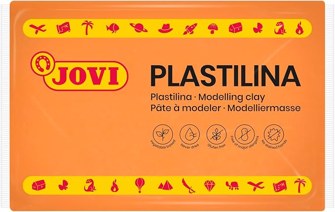 Jovi - Modeling Clay, 3 Pounds Total, 4 Non-Drying Bars, 0.77 lb Each, Arts and Crafts, Non-Toxic and Gluten Free Plasticine (Orange)